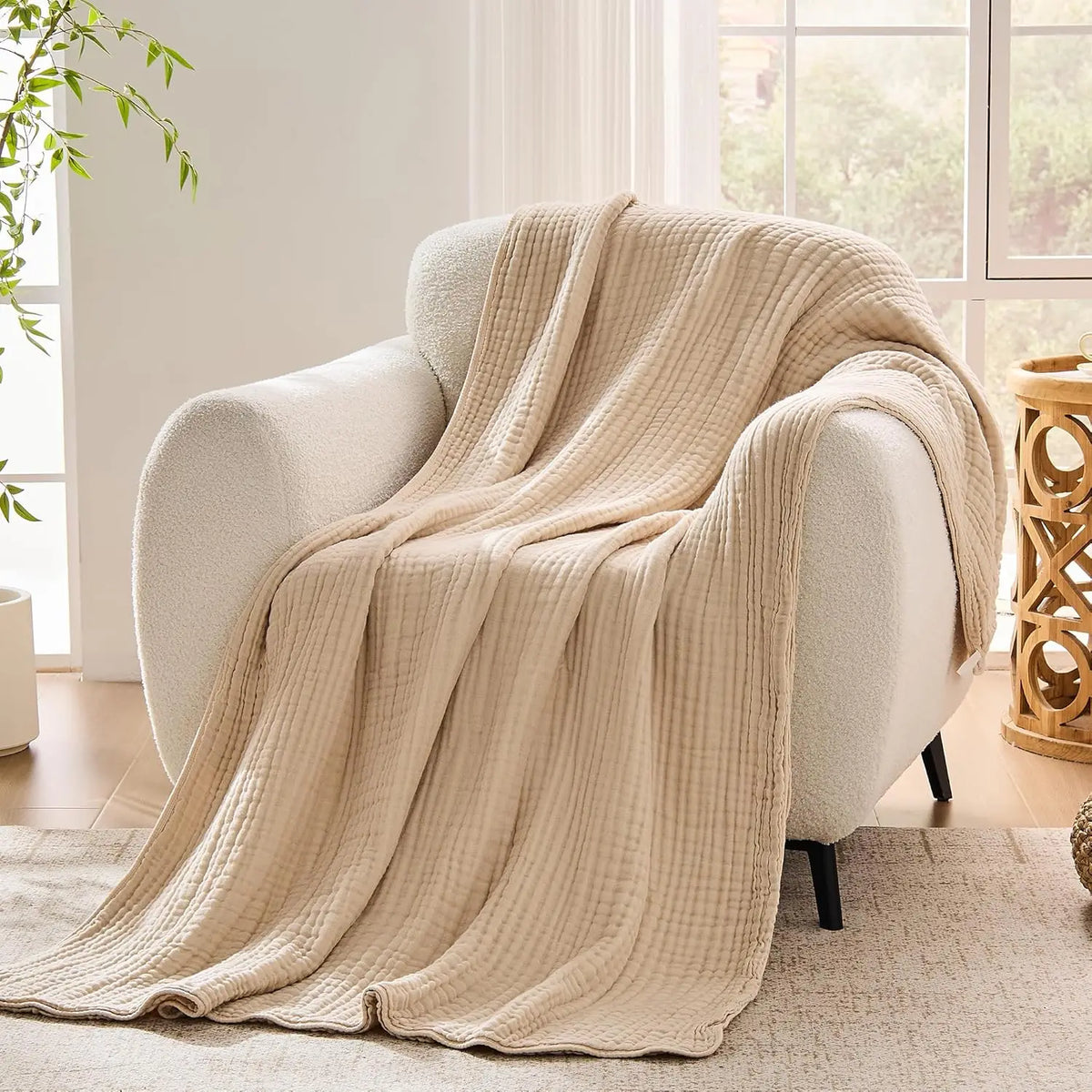 100% Cotton Muslin Blanket,6-Layer Soft Throw for Bed Couch,Breathable Lightweight Blankets for Adults Hot Sleepers,Room Decor