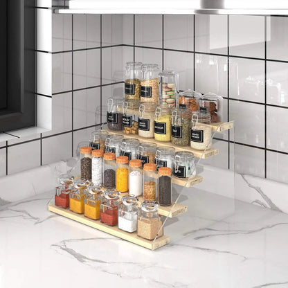 HUFEE 5-Tier Wooden Multifunctional Farmhouse Spice Rack Organizer - Home Supplies for Spice Storage, Bathroom Countertop Shelf, Kitchen Cabinet Vinyl/Perfume Display & Storage Unit