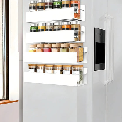 Heavy Duty Magnetic Kitchen Spice Storage Rack Organizer - Movable Shelf, Strong Magnet, Metal Wall-Mounted Holder for Refrigerator, Oven