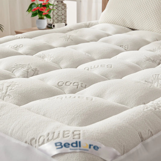 【Bedlore】Thick Fitted Sheet Mattress Pad, Fluffy Pillow Top Comfort Layer, Cooling & Soft Mattress Cover with Deep Pockets (Fits 6–18 Inch Mattresses), Ideal for Bedroom & Home Use Homeessentials