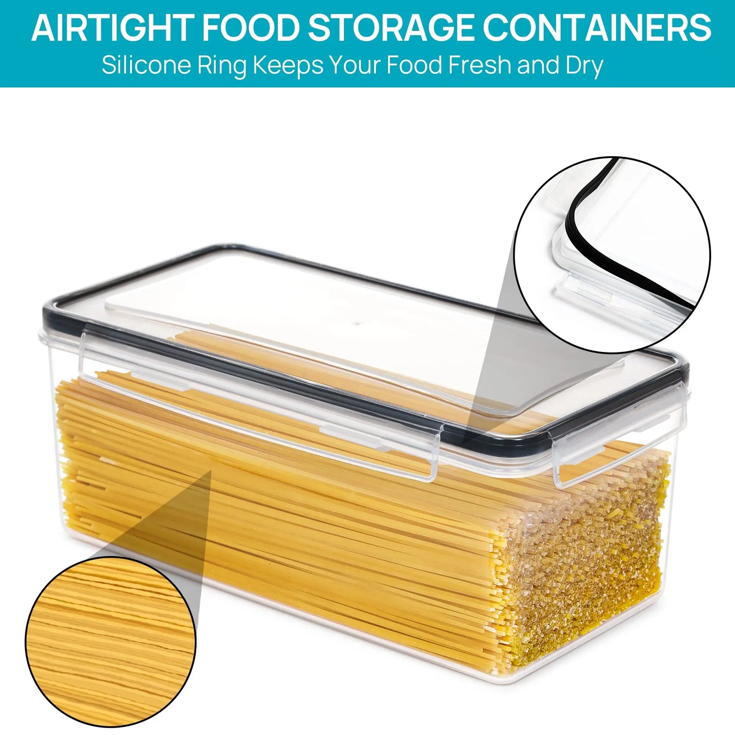 Airtight Food Storage Containers Set - 4-Piece 3.2L Plastic Kitchen Containers with Airtight Seal, Leak-Proof Lids, Reusable Organizer for Spaghetti Pasta, Storage Organization to Organize Kitchen Pantry, Prevent Contamination,Sohochic