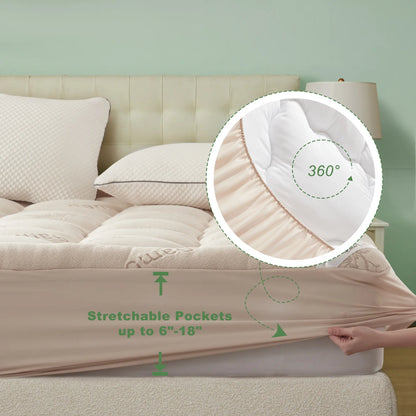 【Bedlore】Thick Fitted Sheet Mattress Pad, Fluffy Pillow Top Comfort Layer, Cooling & Soft Mattress Cover with Deep Pockets (Fits 6–18 Inch Mattresses), Ideal for Bedroom & Home Use Homeessentials