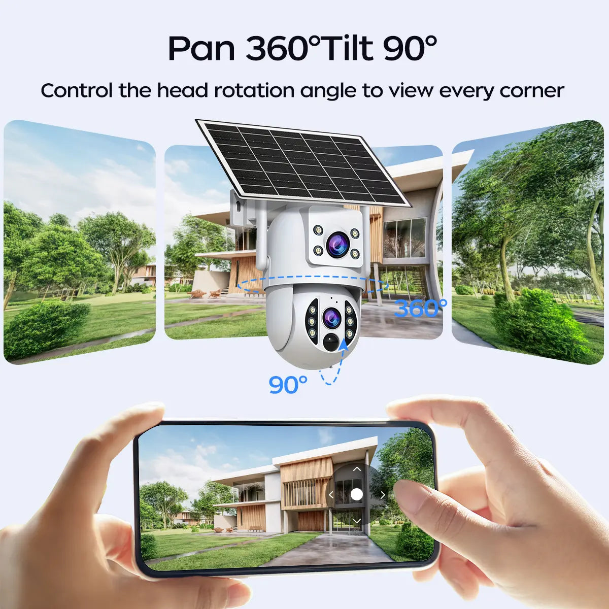 【2026 Exclusive Deal】Jooan 2K+2K HD Solar 360° Dual Lens Wireless Outdoor Security Camera, 2.4G Wifi, 360° PTZ Dual Screen(No Dead Ends), Spotlight, IP66 Waterproof, Color Night Vision, PIR Human Detection, Two-Way Talk, Auto Tracking, Siren Alarm, Alexa