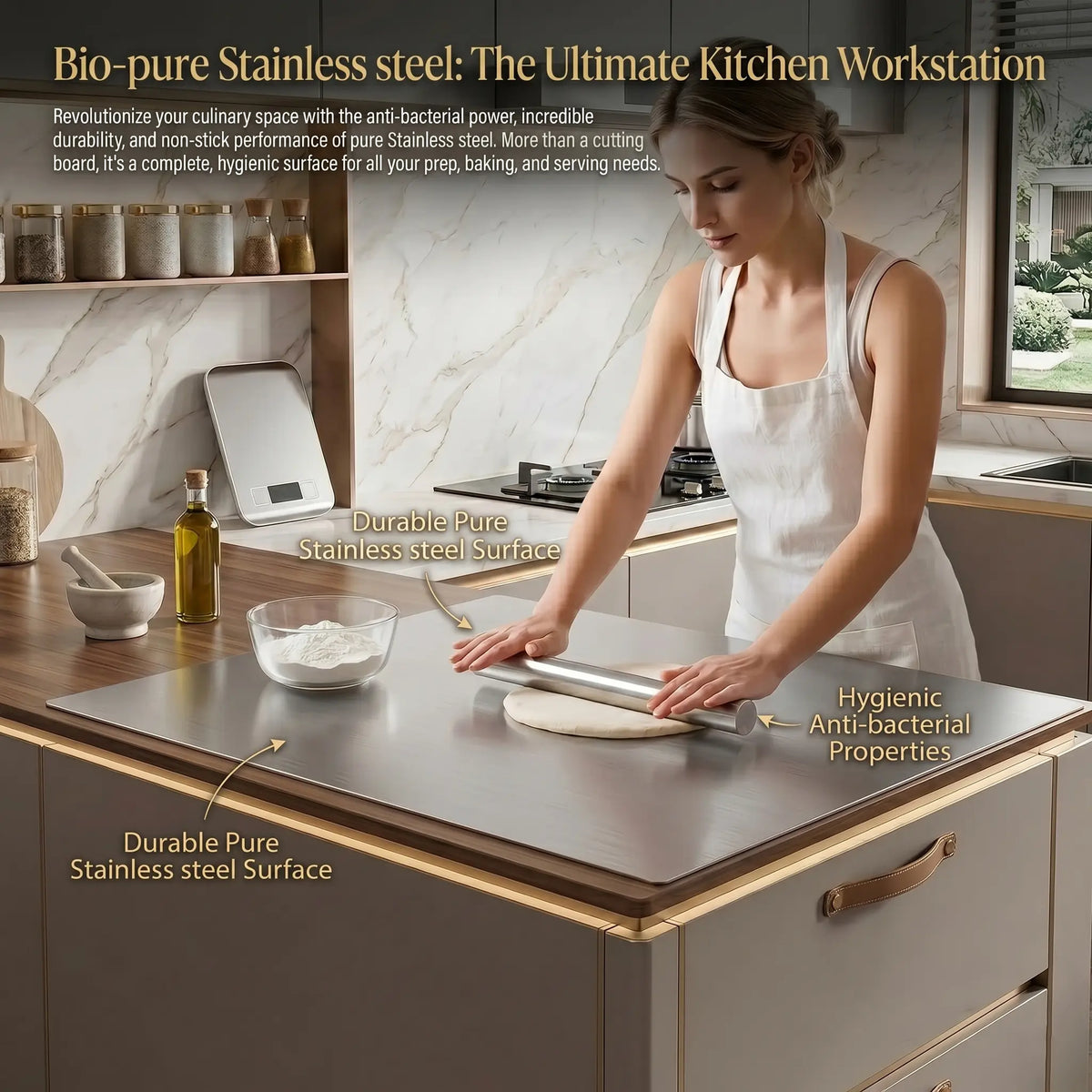 Stainless Steel Cutting Board - Non-Slip Grip, Mold-Resistant, Durable Daily Use, Modern Design, Household Kitchen Accessory Gadget