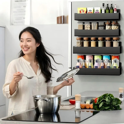 Heavy Duty Magnetic Kitchen Spice Storage Rack Organizer - Movable Shelf, Strong Magnet, Metal Wall-Mounted Holder for Refrigerator, Oven
