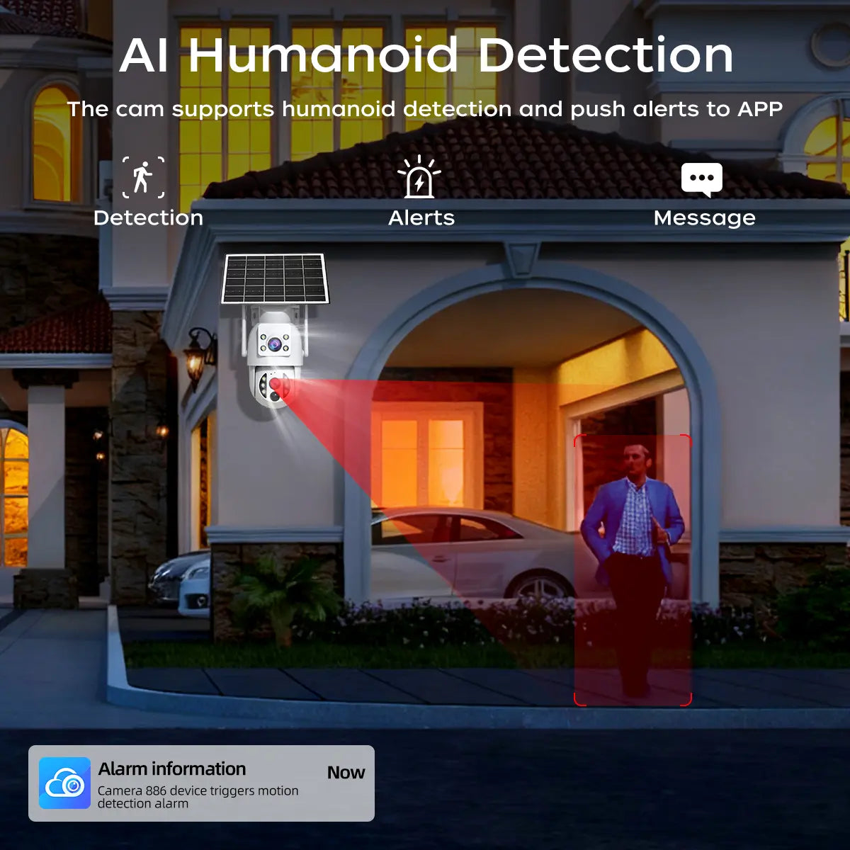 【2026 Exclusive Deal】Jooan 2K+2K HD Solar 360° Dual Lens Wireless Outdoor Security Camera, 2.4G Wifi, 360° PTZ Dual Screen(No Dead Ends), Spotlight, IP66 Waterproof, Color Night Vision, PIR Human Detection, Two-Way Talk, Auto Tracking, Siren Alarm, Alexa