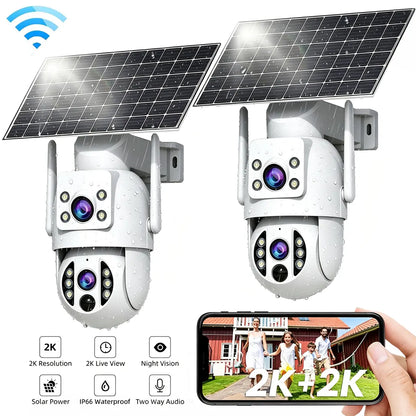 【2026 Exclusive Deal】Jooan 2K+2K HD Solar 360° Dual Lens Wireless Outdoor Security Camera, 2.4G Wifi, 360° PTZ Dual Screen(No Dead Ends), Spotlight, IP66 Waterproof, Color Night Vision, PIR Human Detection, Two-Way Talk, Auto Tracking, Siren Alarm, Alexa