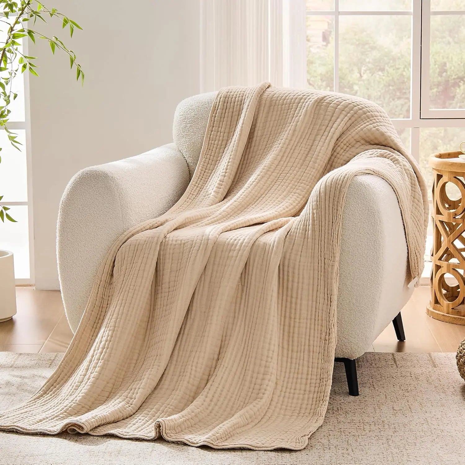 100% Cotton Muslin Blanket,6-Layer Soft Throw for Bed Couch,Breathable Lightweight Blankets for Adults Hot Sleepers,Room Decor
