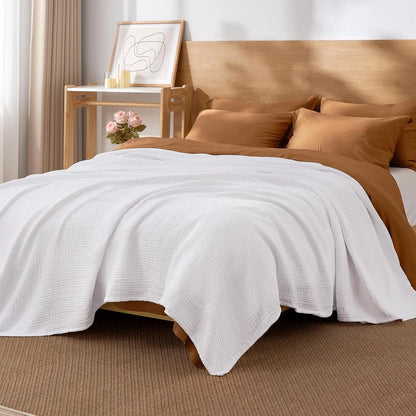 100% Cotton Muslin Blanket,6-Layer Soft Throw for Bed Couch,Breathable Lightweight Blankets for Adults Hot Sleepers,Room Decor