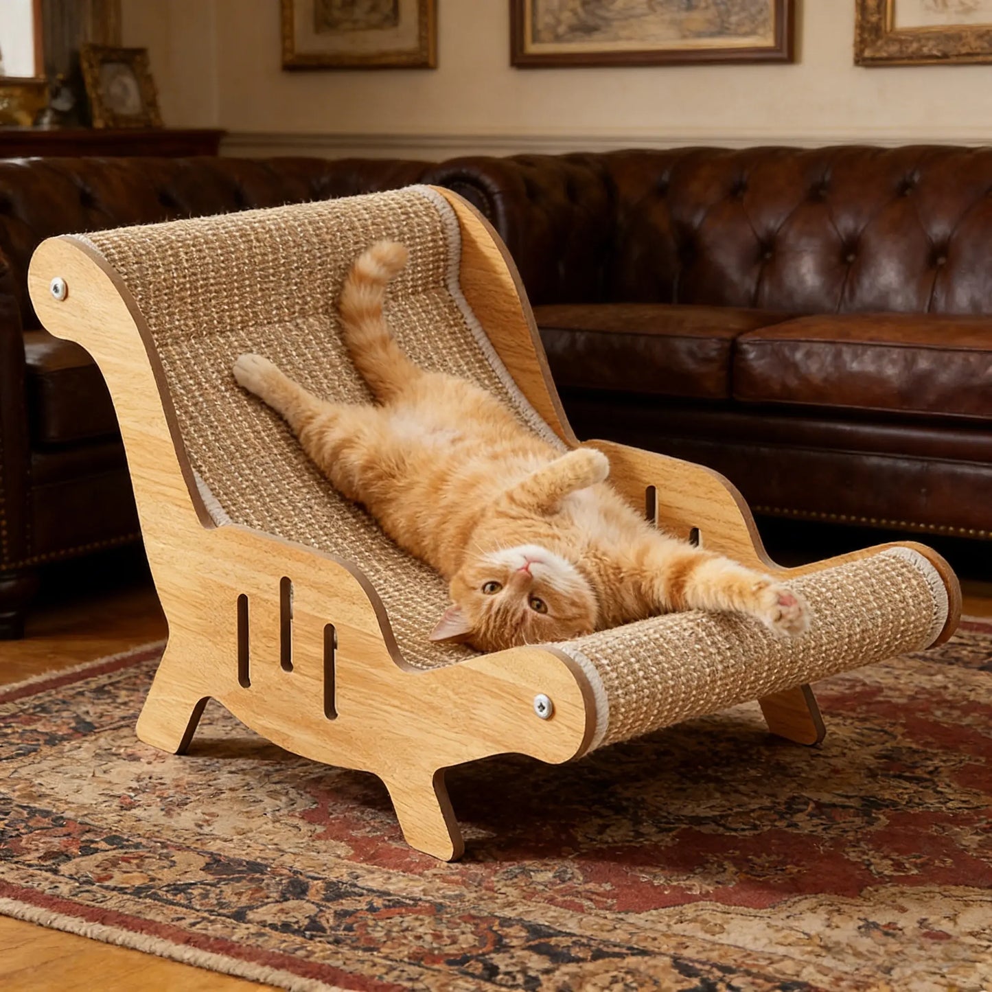 2-In-1 Sisal Fiber Cat Scratcher with Hammock & Lounge Chair, No Shedding, Breathable, Durable All-Season Use Cat Bed for Claw Sharpening & Rest