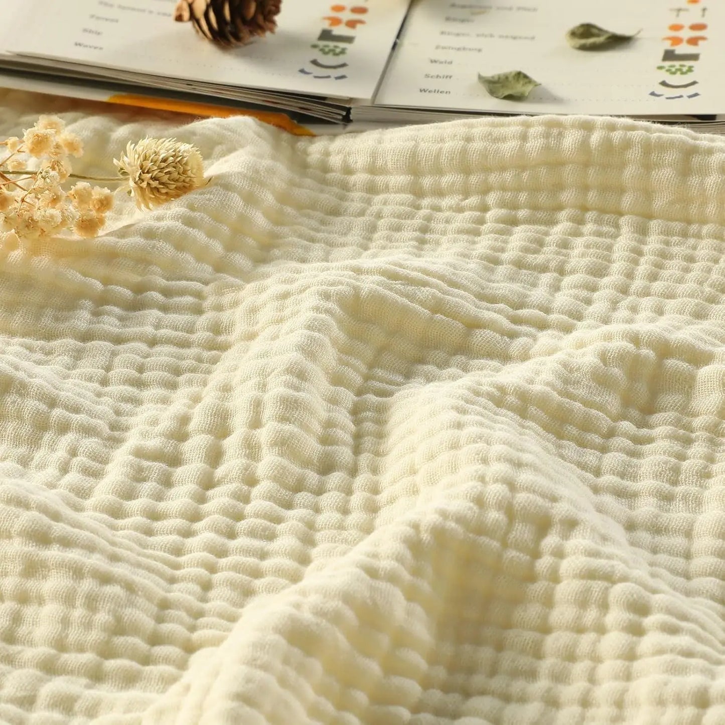 100% Cotton Muslin Blanket,6-Layer Soft Throw for Bed Couch,Breathable Lightweight Blankets for Adults Hot Sleepers,Room Decor