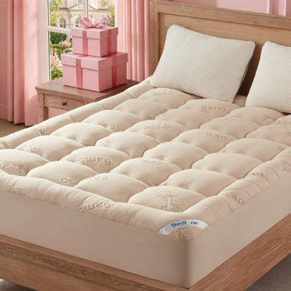 【Bedlore】Thick Fitted Sheet Mattress Pad, Fluffy Pillow Top Comfort Layer, Cooling & Soft Mattress Cover with Deep Pockets (Fits 6–18 Inch Mattresses), Ideal for Bedroom & Home Use Homeessentials