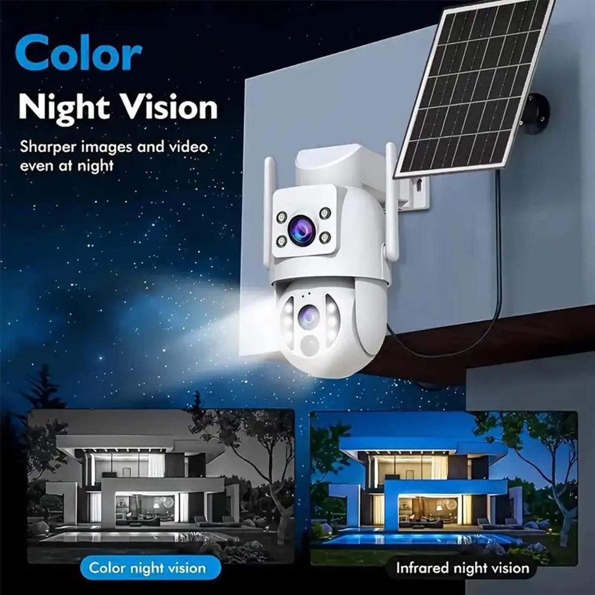 【2026 Exclusive Deal】Jooan 2K+2K HD Solar 360° Dual Lens Wireless Outdoor Security Camera, 2.4G Wifi, 360° PTZ Dual Screen(No Dead Ends), Spotlight, IP66 Waterproof, Color Night Vision, PIR Human Detection, Two-Way Talk, Auto Tracking, Siren Alarm, Alexa