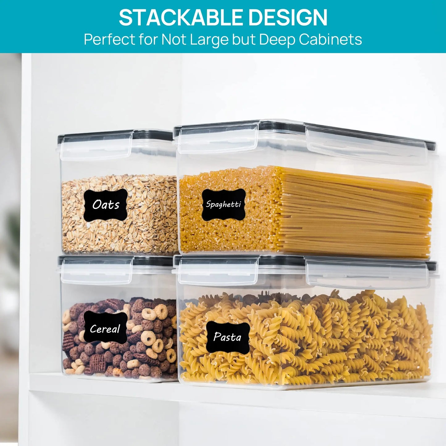 Airtight Food Storage Containers Set - 4-Piece 3.2L Plastic Kitchen Containers with Airtight Seal, Leak-Proof Lids, Reusable Organizer for Spaghetti Pasta, Storage Organization to Organize Kitchen Pantry, Prevent Contamination,Sohochic