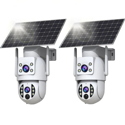 【2026 Exclusive Deal】Jooan 2K+2K HD Solar 360° Dual Lens Wireless Outdoor Security Camera, 2.4G Wifi, 360° PTZ Dual Screen(No Dead Ends), Spotlight, IP66 Waterproof, Color Night Vision, PIR Human Detection, Two-Way Talk, Auto Tracking, Siren Alarm, Alexa