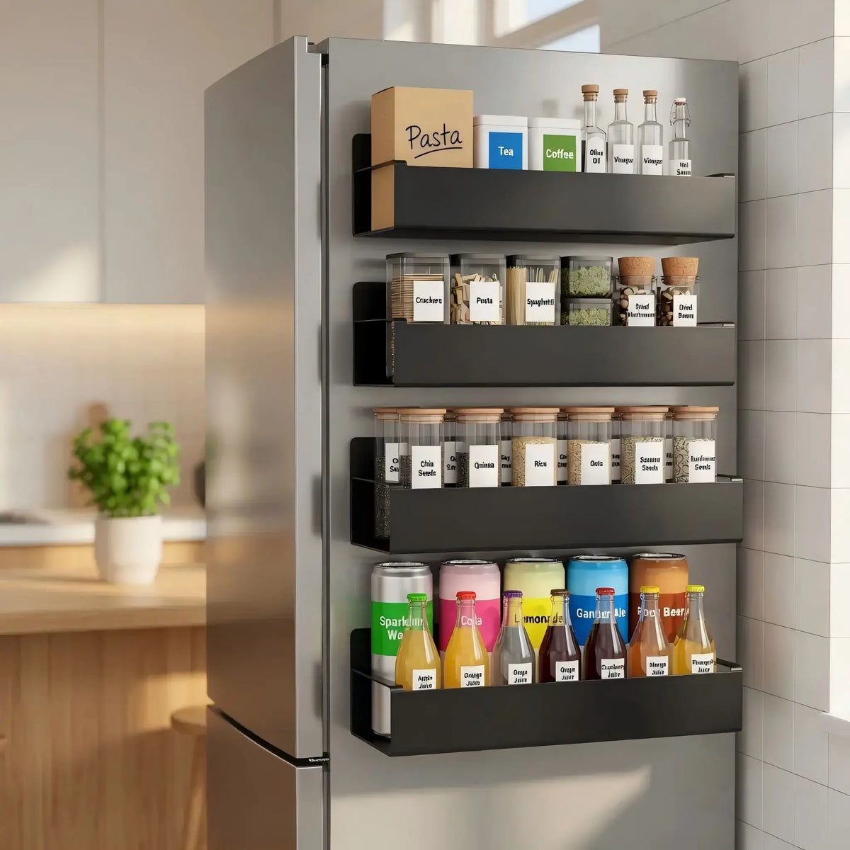 Heavy Duty Magnetic Kitchen Spice Storage Rack Organizer - Movable Shelf, Strong Magnet, Metal Wall-Mounted Holder for Refrigerator, Oven