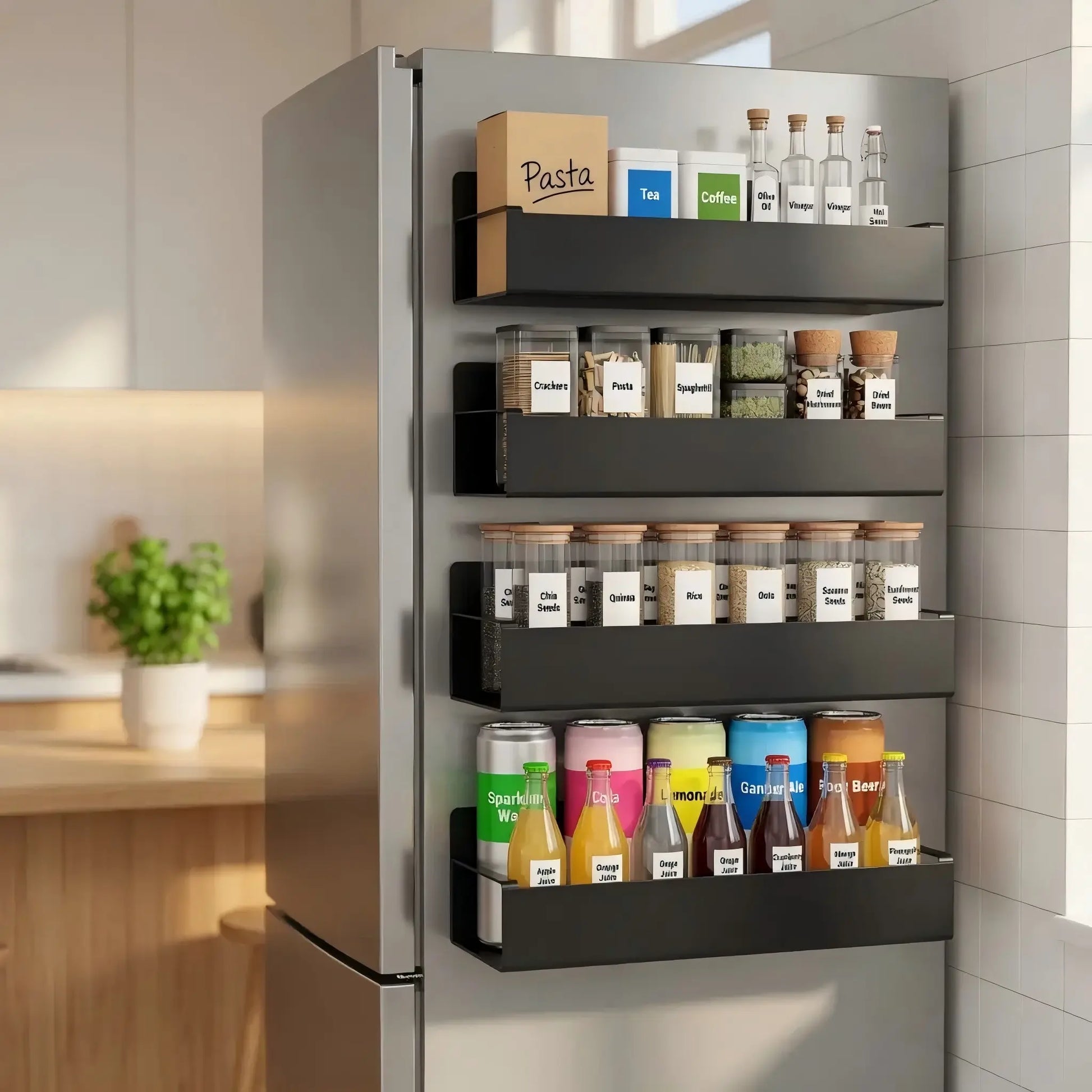 Heavy Duty Magnetic Kitchen Spice Storage Rack Organizer - Movable Shelf, Strong Magnet, Metal Wall-Mounted Holder for Refrigerator, Oven