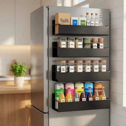 Heavy Duty Magnetic Kitchen Spice Storage Rack Organizer - Movable Shelf, Strong Magnet, Metal Wall-Mounted Holder for Refrigerator, Oven