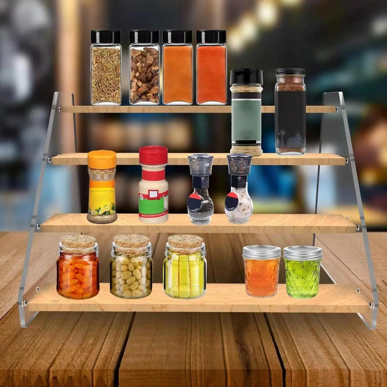 HUFEE 5-Tier Wooden Multifunctional Farmhouse Spice Rack Organizer - Home Supplies for Spice Storage, Bathroom Countertop Shelf, Kitchen Cabinet Vinyl/Perfume Display & Storage Unit