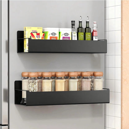 Heavy Duty Magnetic Kitchen Spice Storage Rack Organizer - Movable Shelf, Strong Magnet, Metal Wall-Mounted Holder for Refrigerator, Oven