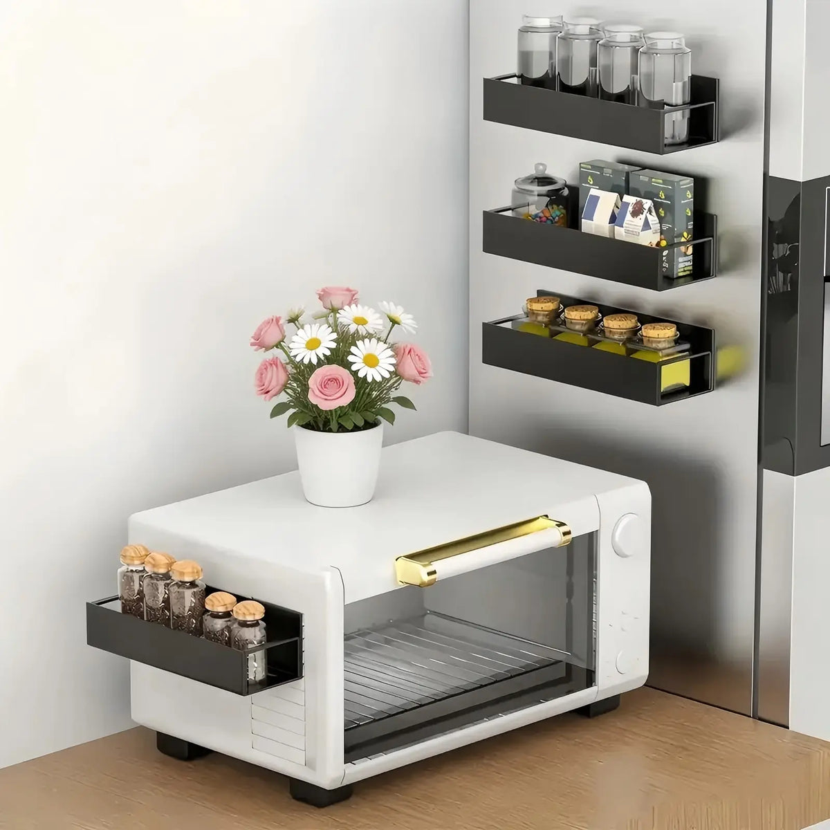 Heavy Duty Magnetic Kitchen Spice Storage Rack Organizer - Movable Shelf, Strong Magnet, Metal Wall-Mounted Holder for Refrigerator, Oven