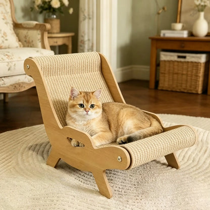 2-In-1 Sisal Fiber Cat Scratcher with Hammock & Lounge Chair, No Shedding, Breathable, Durable All-Season Use Cat Bed for Claw Sharpening & Rest