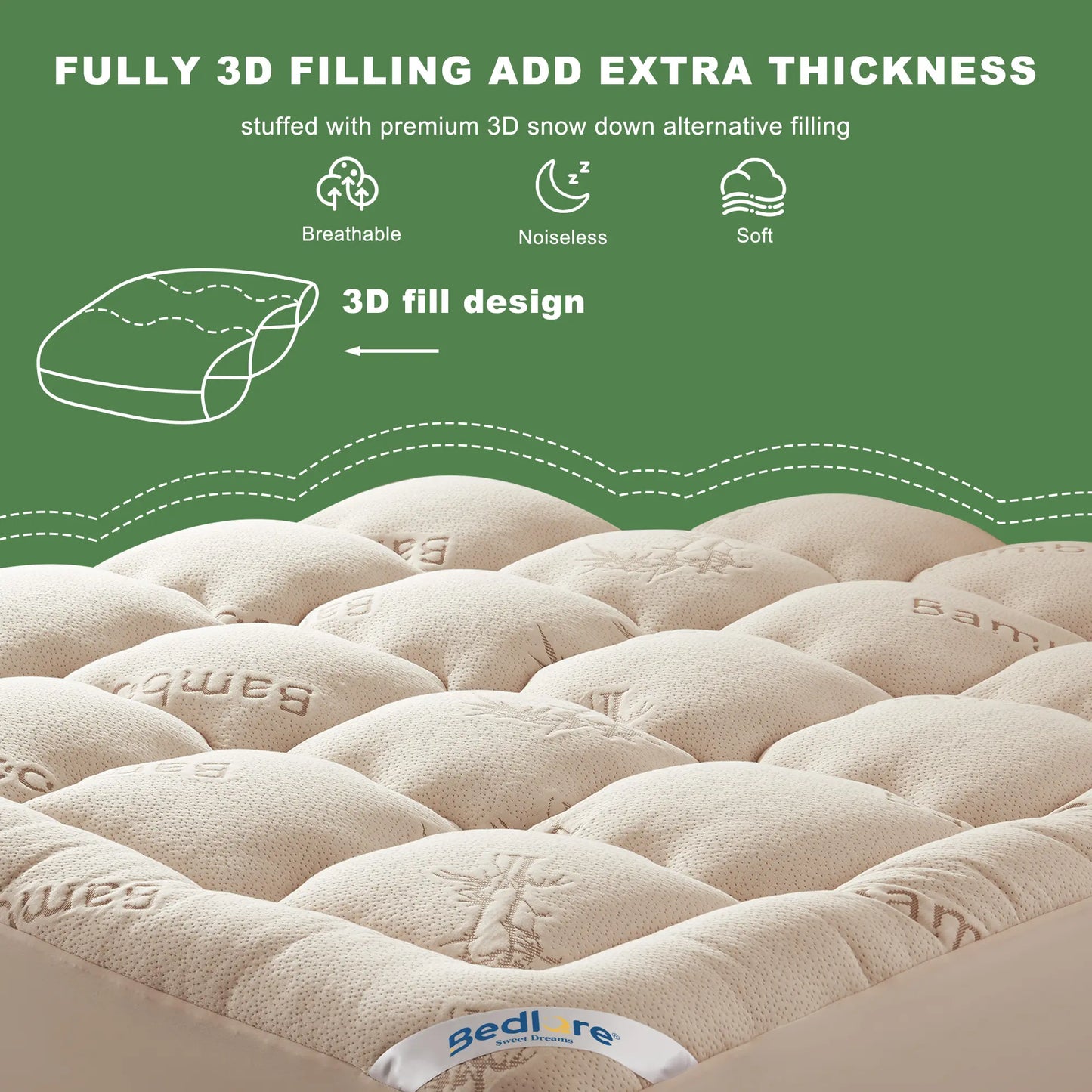 【Bedlore】Thick Fitted Sheet Mattress Pad, Fluffy Pillow Top Comfort Layer, Cooling & Soft Mattress Cover with Deep Pockets (Fits 6–18 Inch Mattresses), Ideal for Bedroom & Home Use Homeessentials