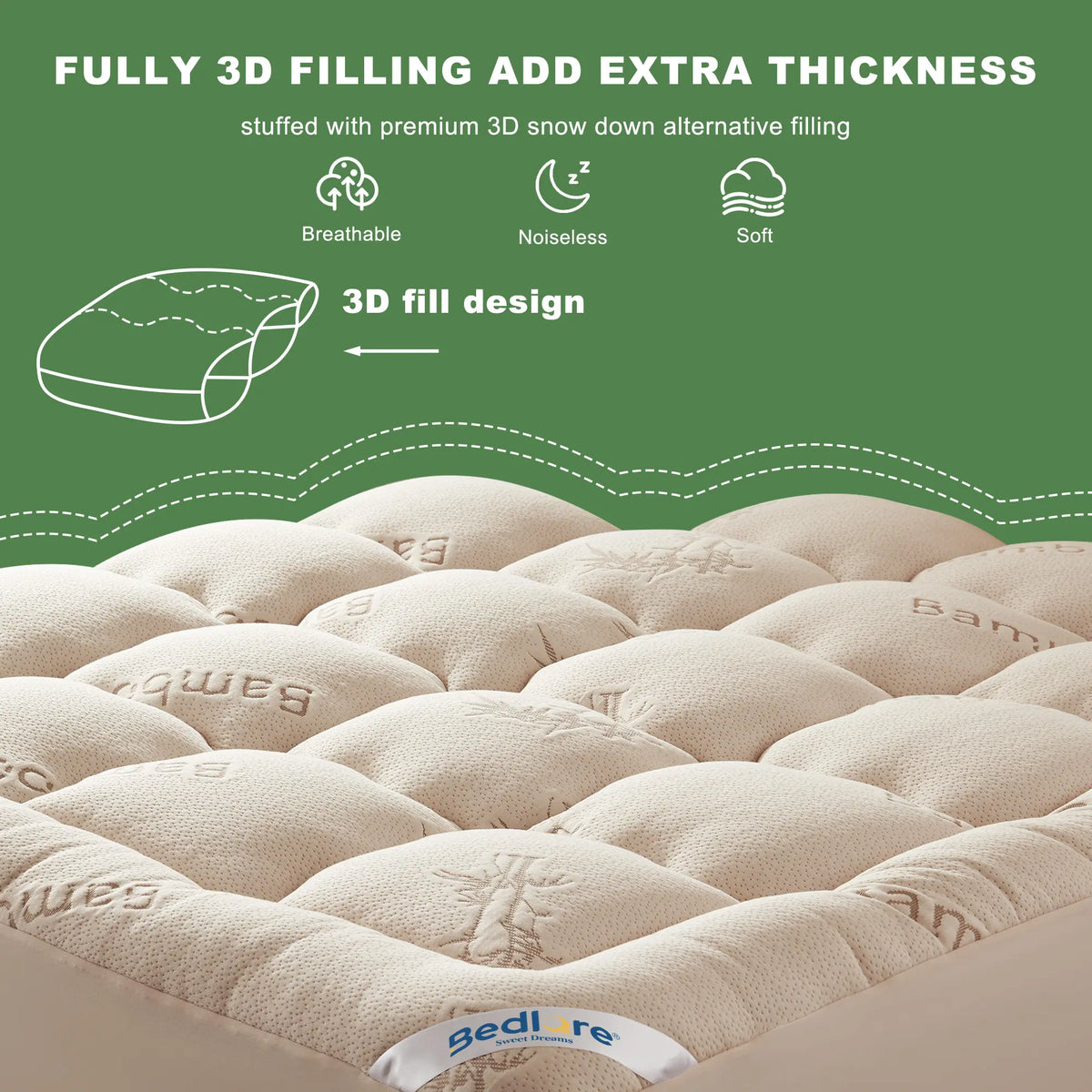 【Bedlore】Thick Fitted Sheet Mattress Pad, Fluffy Pillow Top Comfort Layer, Cooling & Soft Mattress Cover with Deep Pockets (Fits 6–18 Inch Mattresses), Ideal for Bedroom & Home Use Homeessentials