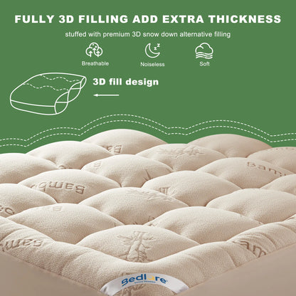 【Bedlore】Thick Fitted Sheet Mattress Pad, Fluffy Pillow Top Comfort Layer, Cooling & Soft Mattress Cover with Deep Pockets (Fits 6–18 Inch Mattresses), Ideal for Bedroom & Home Use Homeessentials