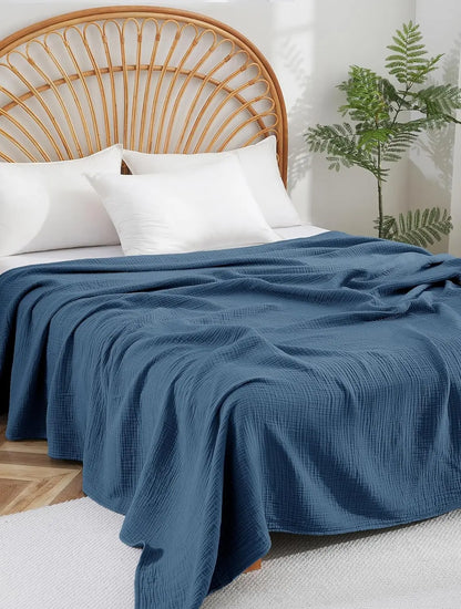 100% Cotton Muslin Blanket,6-Layer Soft Throw for Bed Couch,Breathable Lightweight Blankets for Adults Hot Sleepers,Room Decor