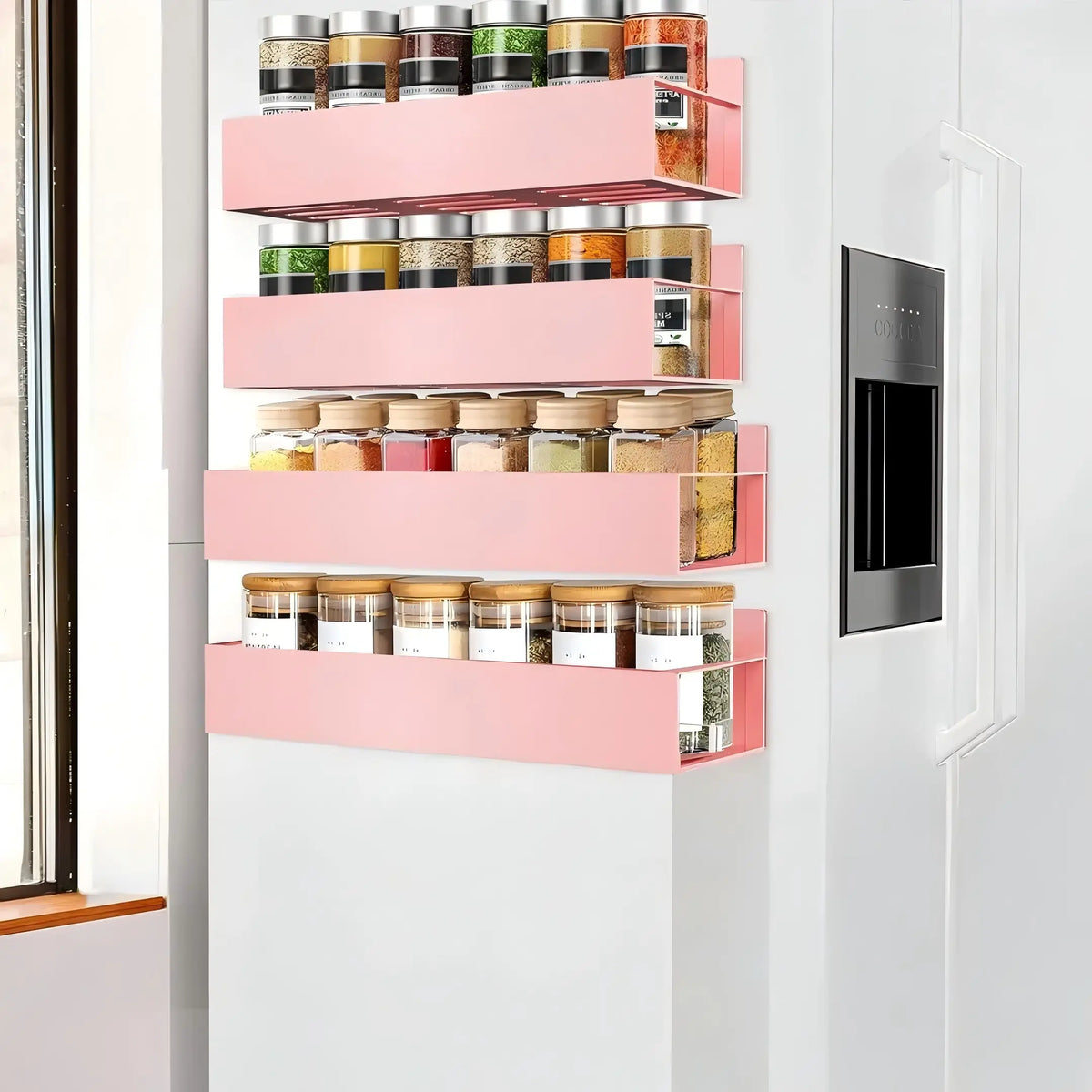 Heavy Duty Magnetic Kitchen Spice Storage Rack Organizer - Movable Shelf, Strong Magnet, Metal Wall-Mounted Holder for Refrigerator, Oven