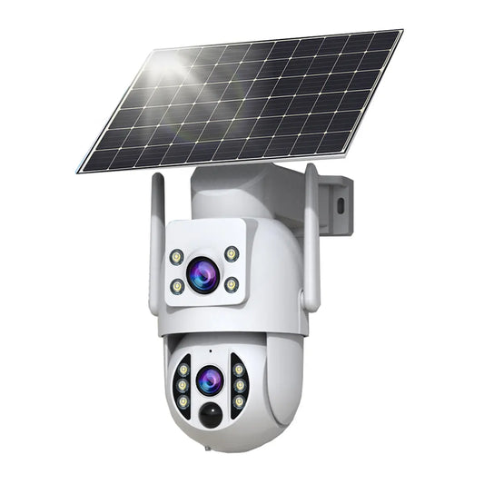 【2026 Exclusive Deal】Jooan 2K+2K HD Solar 360° Dual Lens Wireless Outdoor Security Camera, 2.4G Wifi, 360° PTZ Dual Screen(No Dead Ends), Spotlight, IP66 Waterproof, Color Night Vision, PIR Human Detection, Two-Way Talk, Auto Tracking, Siren Alarm, Alexa