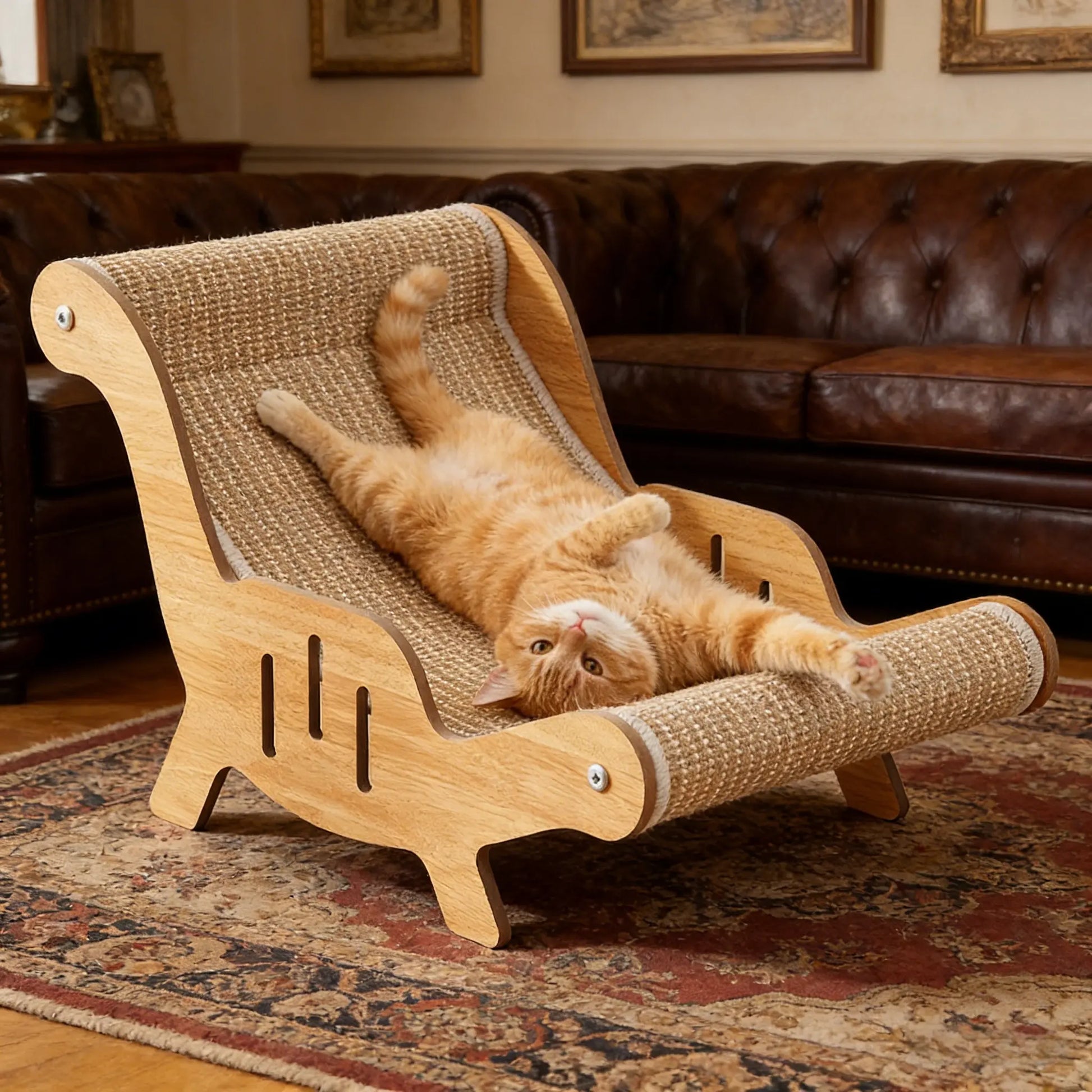 2-In-1 Sisal Fiber Cat Scratcher with Hammock & Lounge Chair, No Shedding, Breathable, Durable All-Season Use Cat Bed for Claw Sharpening & Rest