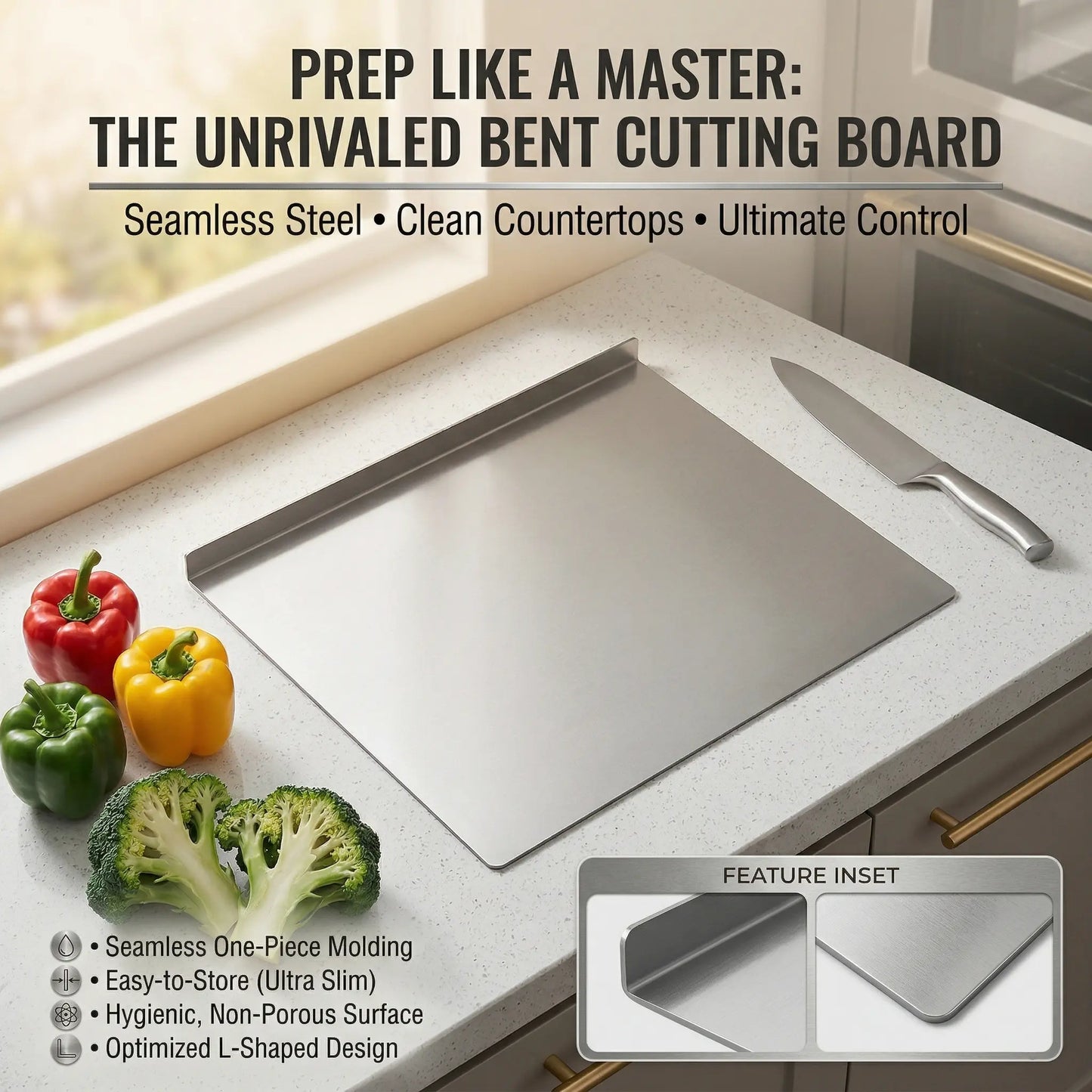 Stainless Steel Cutting Board - Non-Slip Grip, Mold-Resistant, Durable Daily Use, Modern Design, Household Kitchen Accessory Gadget