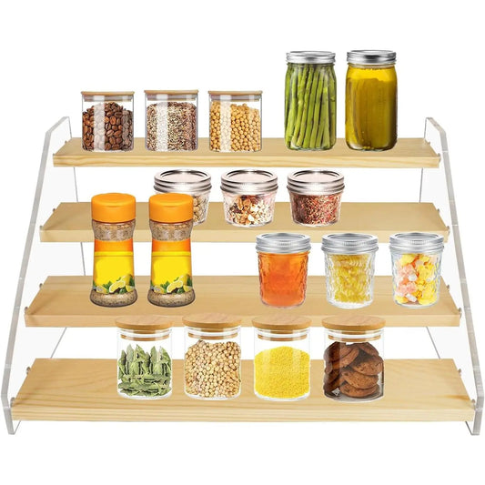 HUFEE 5-Tier Wooden Multifunctional Farmhouse Spice Rack Organizer - Home Supplies for Spice Storage, Bathroom Countertop Shelf, Kitchen Cabinet Vinyl/Perfume Display & Storage Unit