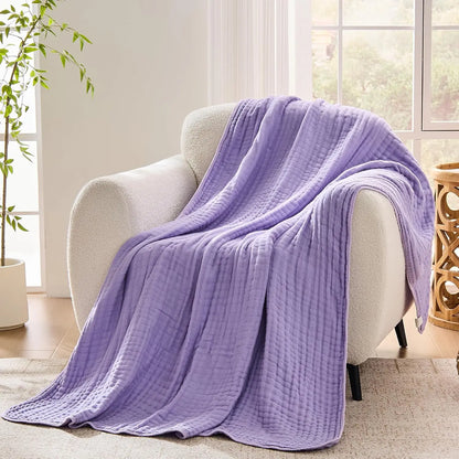 100% Cotton Muslin Blanket,6-Layer Soft Throw for Bed Couch,Breathable Lightweight Blankets for Adults Hot Sleepers,Room Decor