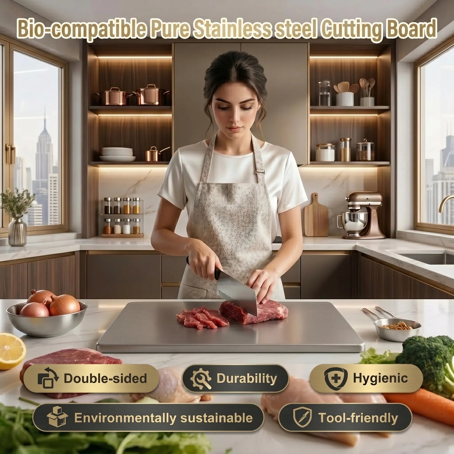 Stainless Steel Cutting Board - Non-Slip Grip, Mold-Resistant, Durable Daily Use, Modern Design, Household Kitchen Accessory Gadget