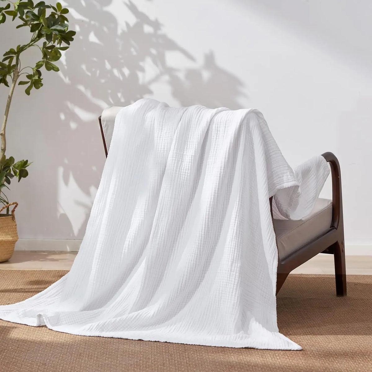 100% Cotton Muslin Blanket,6-Layer Soft Throw for Bed Couch,Breathable Lightweight Blankets for Adults Hot Sleepers,Room Decor