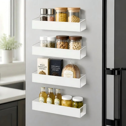 Heavy Duty Magnetic Kitchen Spice Storage Rack Organizer - Movable Shelf, Strong Magnet, Metal Wall-Mounted Holder for Refrigerator, Oven