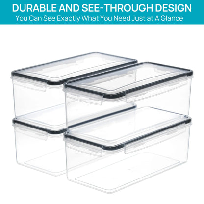 Airtight Food Storage Containers Set - 4-Piece 3.2L Plastic Kitchen Containers with Airtight Seal, Leak-Proof Lids, Reusable Organizer for Spaghetti Pasta, Storage Organization to Organize Kitchen Pantry, Prevent Contamination,Sohochic